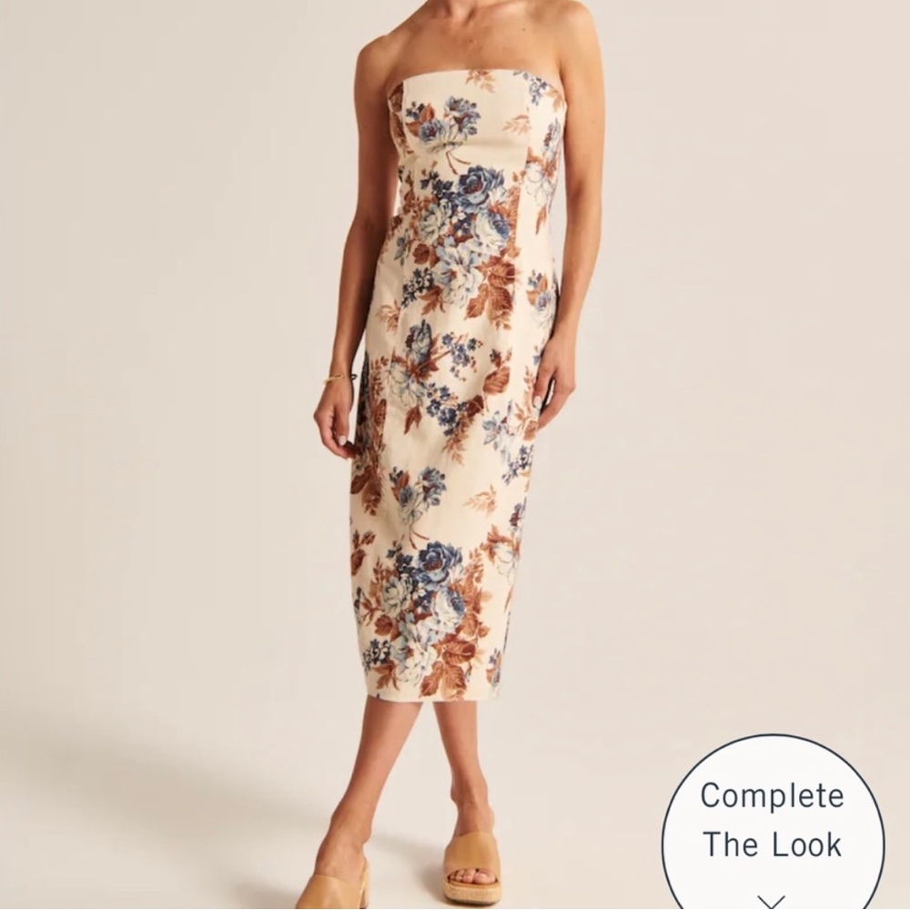 Abercrombie & Fitch Strapless Linen-Blend Midi Dress